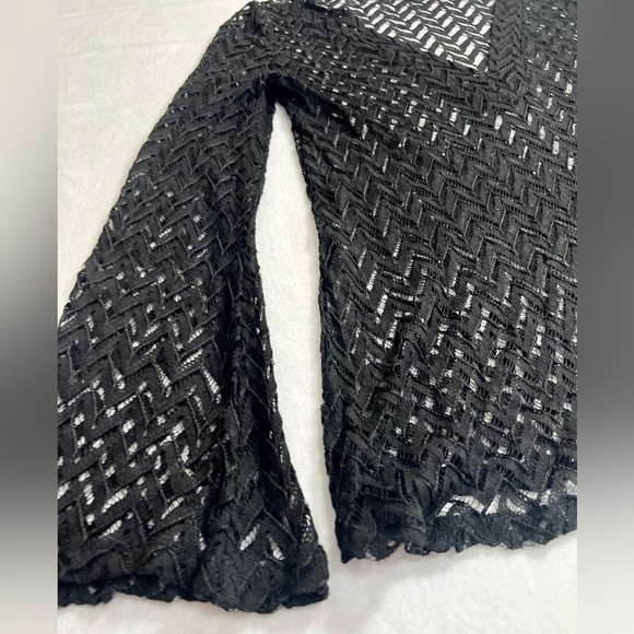 YA LOS ANGELES Women’s Lace Crochet V Neck Sheer Bell Sleeve Boho Fairy Top‎ M - Picture 6 of 12